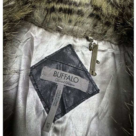 BUFFALO Faux Fur Striped Luxury Designer Winter Parka Casual Glam Coat Small - Picture 5 of 5